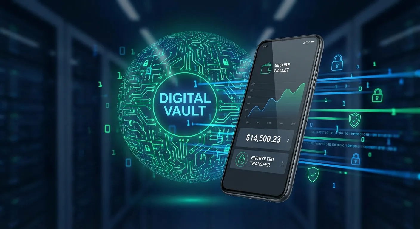 A conceptual image showing a secure vault or a shielded smartphone